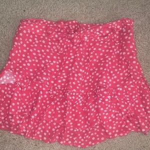 Red Pink Skirt with White Flowers